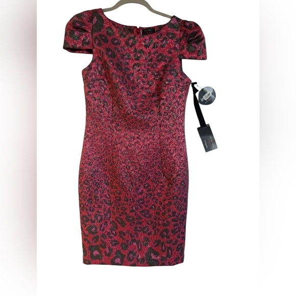 Macy's Vibrant Red Animal Print Mini Dress SZ 4 NWT Holiday Formal - Picture 1 of 5